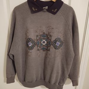 Vintage Gopher Sport Collared Floral Granny Sweatshirt Large Embroidered